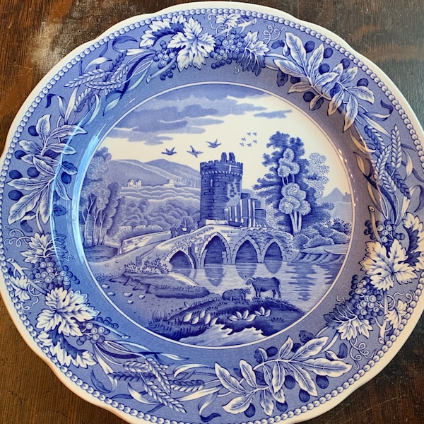 Signed Spode Blue Room Lucano  10" Dinner Plate signed by Spode head engraver Paul Holdway blue & white transfer wear plate wall plate galle