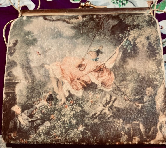 Vintage Romantic Silk Tapestry Purse Romancecore … - image 1