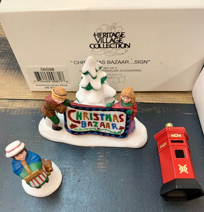 New in Box Dept 56 Santa's New England Village Christmas Bazaar Sign & English Post Office Box vintage Christmas - Thumbnail 3