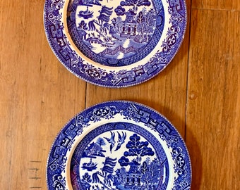 Set of 2 Antique Blue Willow 6" plates from Enoch Woods England Chinoiserie Blue Transferware plate wall