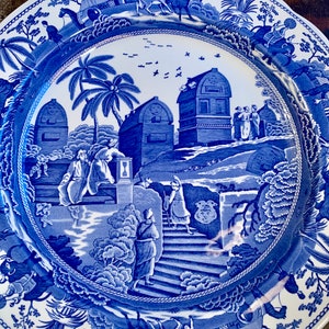 Signed Spode Blue Room Caramanian Dinner Plate signed by Spode head engraver Paul Holdway blue & white transfer wear plate wall plate galle
