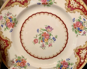 Antique Floral Plate w Pink 8" yellow Roses Romancecore Table Setting Plate Wall Bridal Shower Tea Party Victorian Plate Vintage Roses