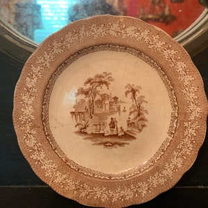 Antique Staffordshire Plate Brown Transferware plate wall gallery wall antique English ironstone