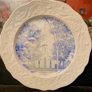 Antique English blue willow plate mid 1800s flow blue transferware dishes chinoiserie plates blue and white plates gallery plate wall
