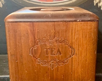 Vintage Wooden Tea Canister Storage Box Prairie Natural Wood Kitchen Decor Tea Box