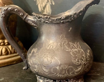 Antique Victorian Silver Plate Pitcher Creamer Magical home decor smudge pot candleholder Romancecore