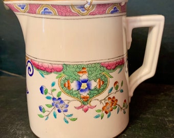 Antique Mintons Pink & Blue Transferware Cream Pitcher