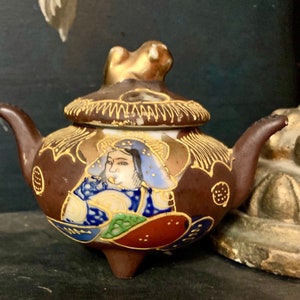 Vintage Satsuma Moriage Incense Burner Japanese Porcelain Moriage 2 Piece Incense Burner Hand Painted