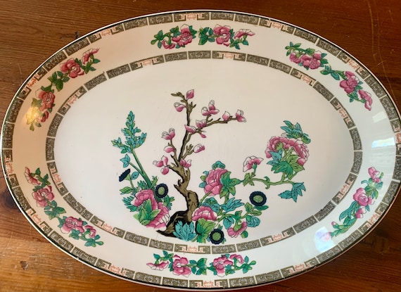 English Ironstone India Tree Trasferware Oval  Plate Grannycore Plate Wall Floral Dishes Plates vintage wedding