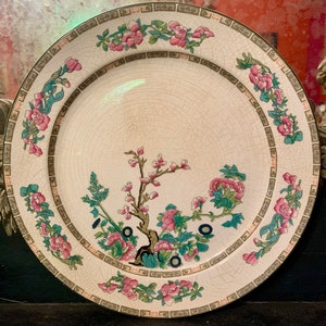 Antique Ironstone Platter English Transferware India Tree John Maddock Crazed Stained Ironstone Plate Wall Round Serving Plate Cake Plate