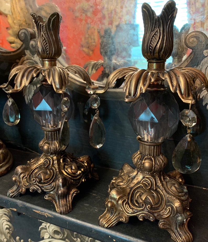 Vintage Candelabras W Ornate Brass Bases Etsy
