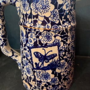 Antique Blue & White Chintzware Cream Pitcher English Ironstone