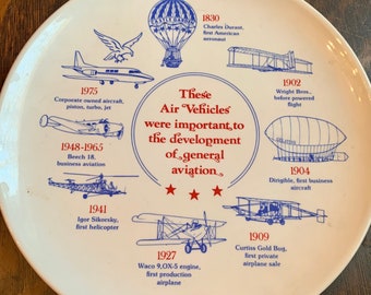 Vintage 1975 aviation, commemorative plate, gallery wall, airplane lover gift vintage, airplanes, hot air balloon airplane decor, Columbus