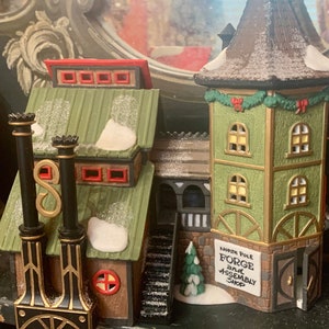 Department 56 North Pole Series Forge and Assembley Shop Christmas Village Lighted Shop 1995 Vintage Christmas Santa Train