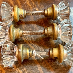 3 Antique 12 Point Glass Double Door Knob Sets   Antique House old Home Character