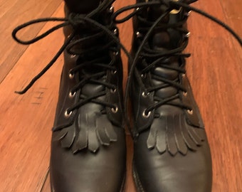 Black leather Justin lace up Kilty boots, witchy boot, cottage core boots