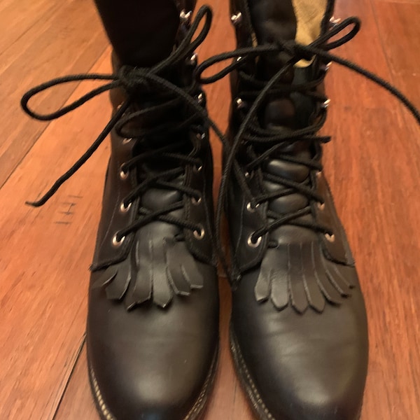 Black leather Justin lace up Kilty boots, witchy boot, cottage core boots