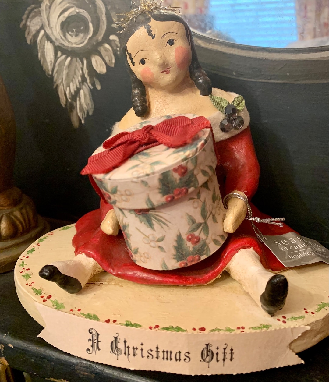 Retired Victorian Style Nicol Sayre Christmas Doll Gift Box Antique