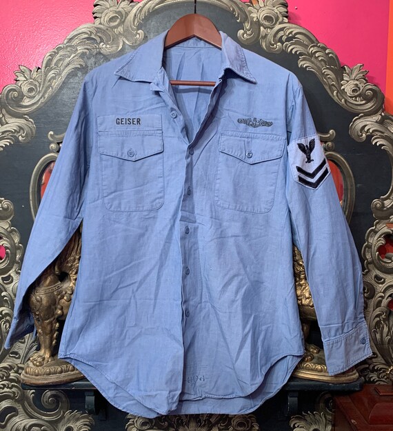 Vintage US NAVY Chambray WWII 1940's Work Shirt Sten… Gem