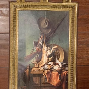ヴィンテージタペストリー ウサギの静物画 ルイージ・ファルケッティ シャトーコア ウォールアート ダークムーディギャラリーウォール