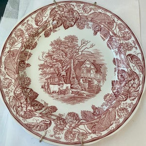 Spode Rosso Rosa Transferware Piastra da parete Piatto rosso rosa vintage Gli archivi Spode Vista rurale Mucche Farmhouse Regalo romantico Transferware inglese