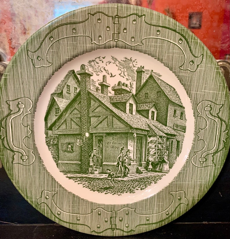 Vintage Green Transferware Plate Gallery Wall The Old Curiosity Shop Dinner Plate Spring Green Table Setting Antique Green Transferware image 1