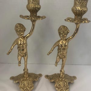Vintage Brass Cherub Angel Candleholders Pair Chateaucore Candles French Decor