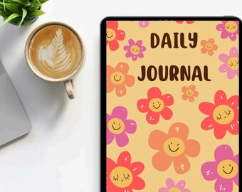 downloadable daily journal to help with habits and mindfulness, daily prompts, habit trackers and journal space