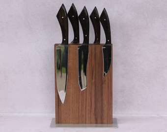 Walnut Magnetic Knife Block - Small, Wooden Knife Holder, Knife Magnetic Stand, Walnut Wood, Kitchen knives storage, 24 cm knife length.