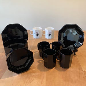 Vintage Arcoroc France Black Octime Glass Dishes - 12 Piece Set