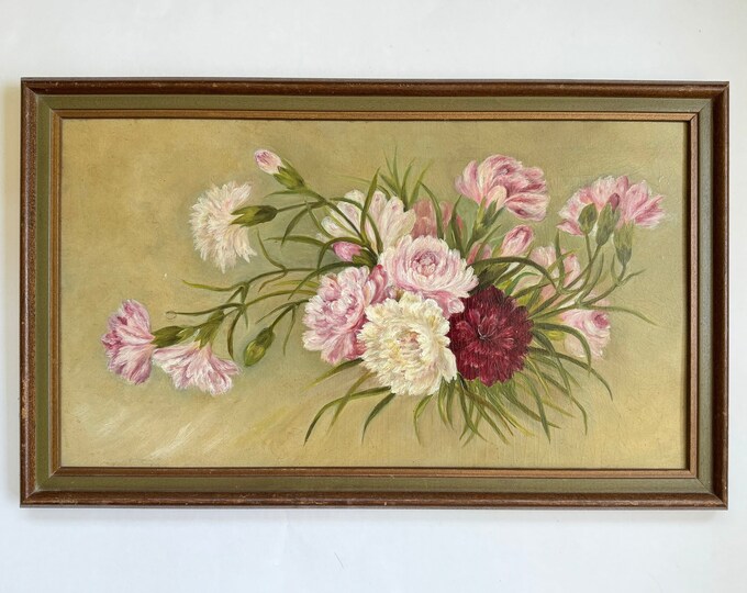 Vintage Framed Floral Painting - Oil on Board - Etsy