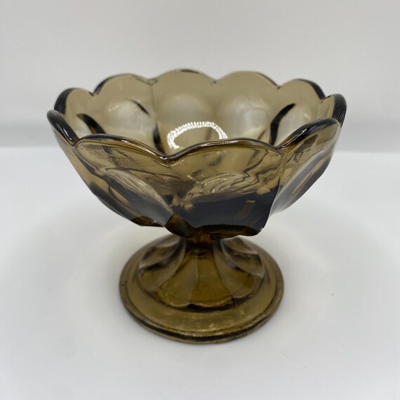 Vintage Smoky Brown Glass Compote Pedestal Dish