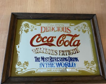 Vintage Coca-Cola Mirror Sign Framed Bar Decor | Retro Coke Advertising Wall Art