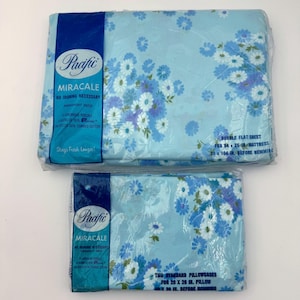 70s Full Size Floral Double Flat Sheet and Two Pillowcases - Pacific Miracale - New in Package