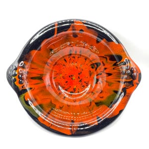 Vintage California Originals Drip Glaze Bowl – #1108 Orange Black Green Lava Glaze Mid Century USA Pottery
