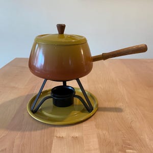 1970s Aluminum Fondue Pot - Mustard Color Ombre