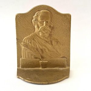 Vintage Single Henry Wadsworth Longfellow Cast Iron Bookend With Gold Finish