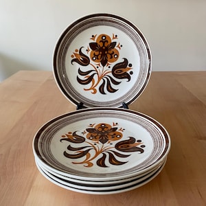 Vintage American Ironstone Starfire Plates – Brown & Gold Floral - Set of 5 Dinner Plates