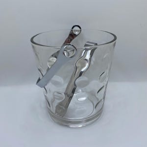 Vintage Thumbprint Glass Ice Bucket with Metal Handle and Tongs – Mid Century Barware