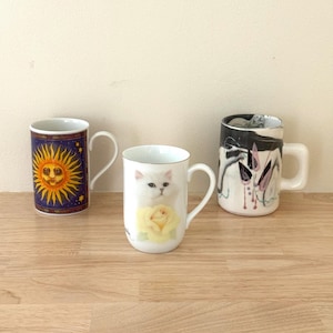 Vintage 80s/90s Mug Collection: Otagiri Cat, Dunoon Celestial, Studio Pottery Abstract, Sold Individually