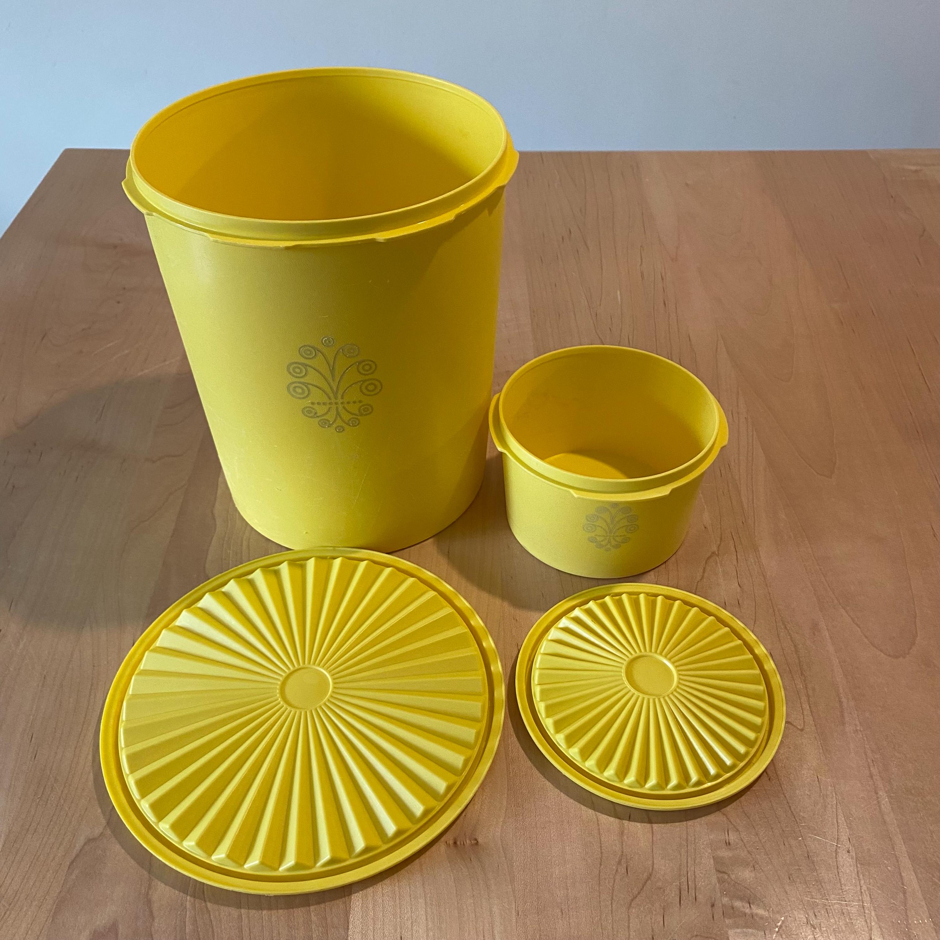 Set of 2 Vintage Tupperware Yellow Canisters - Fleur De Lis With