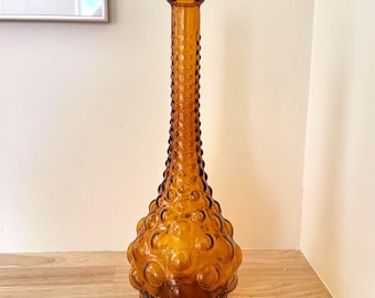 Empoli MCM Amber Glass Hobnail Genie Bottle, No Stopper