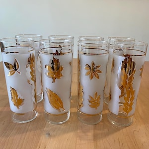 Vintage Libbey Gold Leaf Highball Glasses – Set of 8 – Mid-Century Frosted Barware