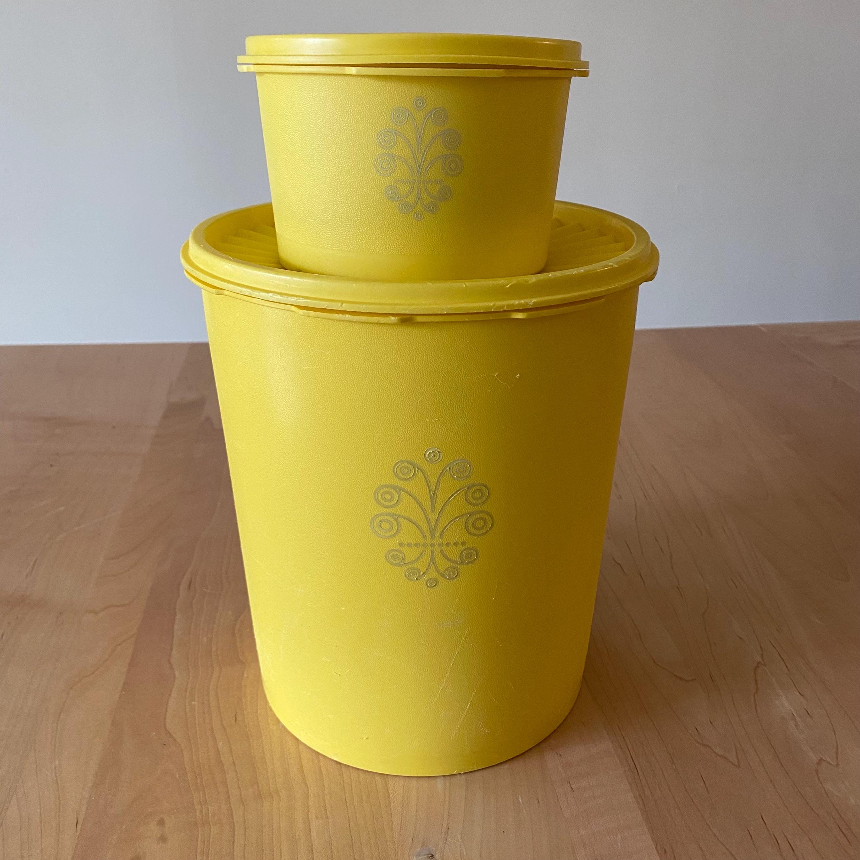Set of 2 Vintage Tupperware Yellow Canisters - Fleur De Lis With