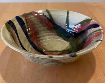 Signed Cox Studio Pottery Serving Bowl - Hand Thrown Stoneware Abstract Art Pottery