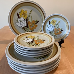 Set of 12 - Vintage Acsons Stoneware Adela Floral Made in Japan - 6 Dinner Plates and 6 Salad Plates