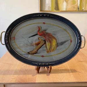 Vintage Art Deco Reverse Painted Glass Serving Tray