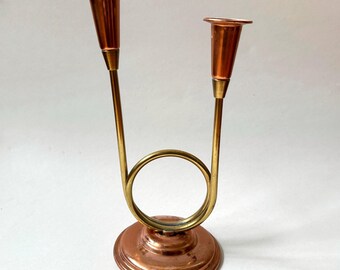 Coppercraft Guild Looped Double Candleholder, Vintage Copper and Brass Candlestick