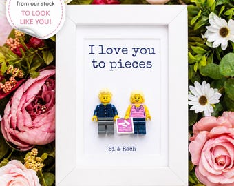 Gepersonaliseerd Valentijnscadeau, gepersonaliseerde fotolijst voor stellen met minifiguren, gepersonaliseerde fotolijst, gepersonaliseerd Valentijnscadeau, cadeaus voor Valentijnsdag.