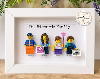 Marco de fotos LEGO® personalizado para la familia / Regalo de minifigura personalizada / Retrato LEGO / Regalo familiar / Regalo para parejas / Regalo de cumpleaños o Navidad